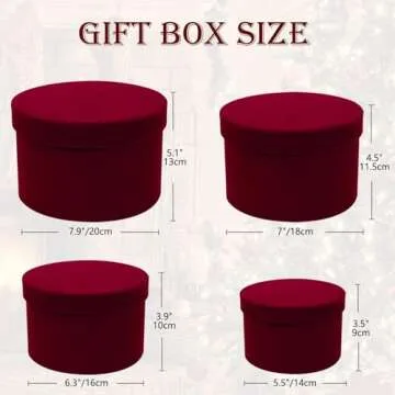 GnFlus Red Wine Gift Boxes for Presents Set of 4 Round Velvet Nesting Gifts Box for Arrangements Flowers Wedding Birthday Valentines Bridesmaid Christmas Party Anniversary