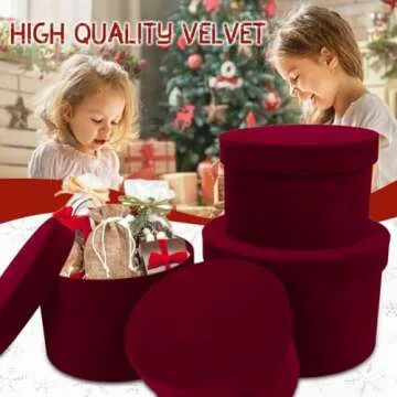 GnFlus Red Wine Gift Boxes for Presents Set of 4 Round Velvet Nesting Gifts Box for Arrangements Flowers Wedding Birthday Valentines Bridesmaid Christmas Party Anniversary