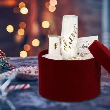 GnFlus Red Wine Gift Boxes for Presents Set of 4 Round Velvet Nesting Gifts Box for Arrangements Flowers Wedding Birthday Valentines Bridesmaid Christmas Party Anniversary