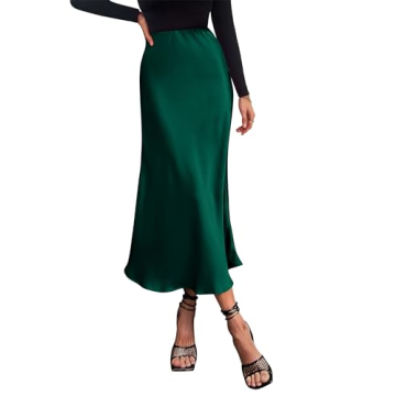 PRETTYGARDEN Women's Summer Midi Satin Skirt - Elegant, High Waisted A-Line Style