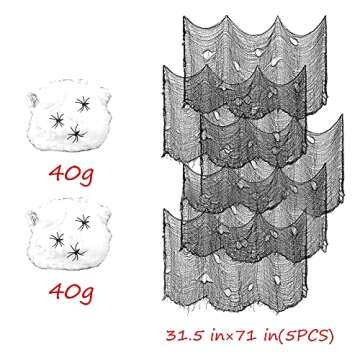 JQAQJU 7 Pack Creepy Cloth Halloween Decorations 72x30 Inch with Spiders White Webs, Black Spooky Ch...