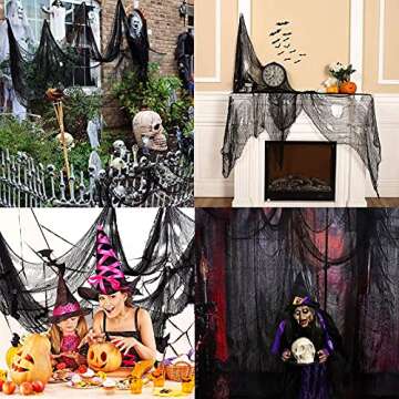 JQAQJU 7 Pack Creepy Cloth Halloween Decorations 72x30 Inch with Spiders White Webs, Black Spooky Cheesecloth Fabric Scary Gauze for Halloween Drapes Yard Patio Party Stair Haunted Houses