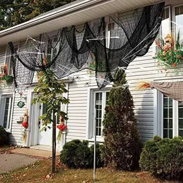JQAQJU 7 Pack Creepy Cloth Halloween Decorations 72x30 Inch with Spiders White Webs, Black Spooky Cheesecloth Fabric Scary Gauze for Halloween Drapes Yard Patio Party Stair Haunted Houses