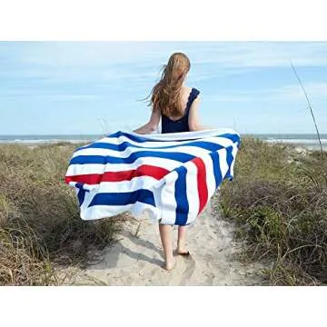 Laguna Beach Textile Co. Striped Cabana Beach Towel - Oversized, Plush 630 GSM Cotton - Red, White and Blue
