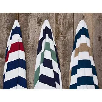 Laguna Beach Textile Co. Striped Cabana Beach Towel - Oversized, Plush 630 GSM Cotton - Red, White and Blue