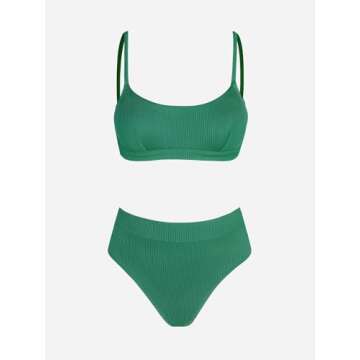 CUPSHE Women's Emerald Green High Waisted Bikini Set