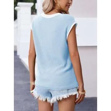 Trendy Saodimallsu Summer Cap Sleeve Knit Top for Women