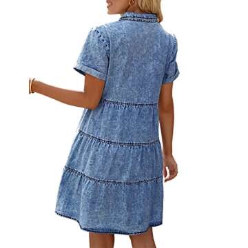LookbookStore Jean Dress for Women Trendy Denim Babydoll Dress Short Sleeve Jean Dress Holiday Dress...