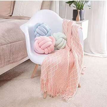 Knot Pillow Ball Round Cushion Pillows, Children Room Decoration Plush Toys Calming Stress Relief Toy (Pink,11in/28cm)