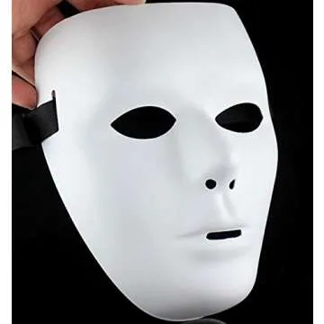 Nicky Bigs Novelties Adult Blank White Male Full Mask Plain Thick Plastic Masquerade Face Masks Cosplay Halloween Costume