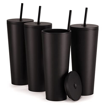 Maars Classic Acrylic Tumbler with Lid and Straw | 24oz Premium Insulated Double Wall Plastic Reusab...