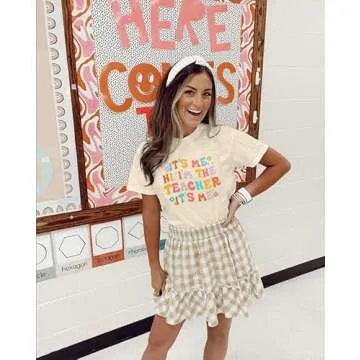 It's Me Hi I'm The Teacher Shirts Women Funny Teacher Life Tshirt Casual Teachers Appreciation Gift Tee Tops Apricot