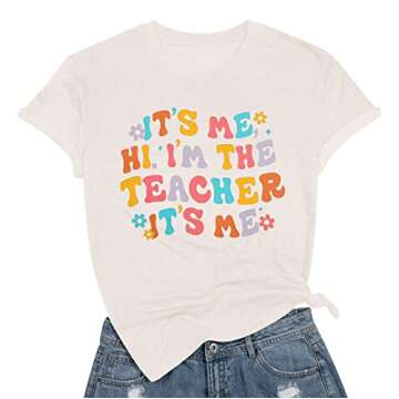 It's Me Hi I'm The Teacher Shirts Women Funny Teacher Life Tshirt Casual Teachers Appreciation Gift Tee Tops Apricot