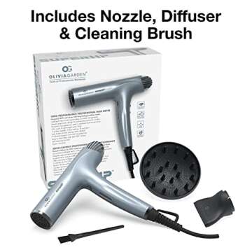 Olivia Garden SuperHP High Performance Professional Hair Dryer with Long Lasting brushless Motor Include 3 Free Styling Brushes