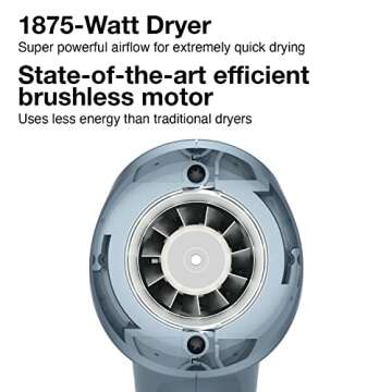 Olivia Garden SuperHP High Performance Professional Hair Dryer with Long Lasting brushless Motor Include 3 Free Styling Brushes