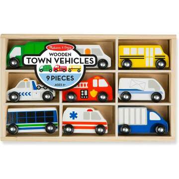 Melissa & Doug Wooden Town Vehicles & Rug Set