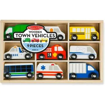 Melissa & Doug Wooden Town Vehicles & Rug Set