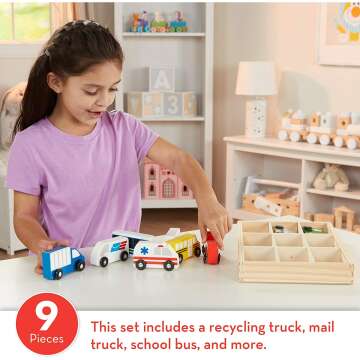 Melissa & Doug Wooden Town Vehicles & Rug Set