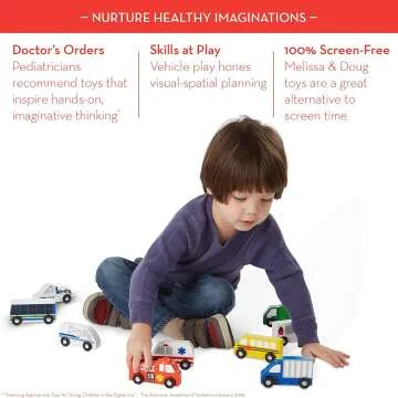 Melissa & Doug Wooden Town Vehicles & Rug Set