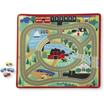 Melissa & Doug Wooden Town Vehicles & Rug Set