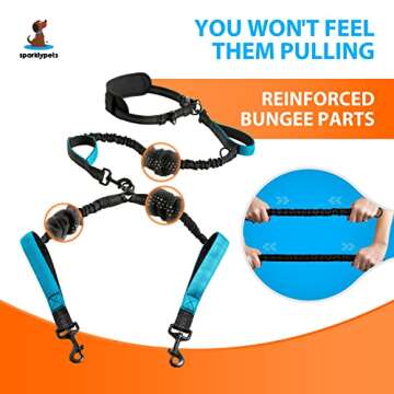 SparklyPets Hands Free Dual Dog Leash - Comfortable, Tangle-Free, Adjustable Handles