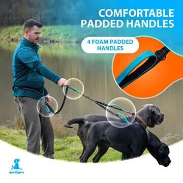 Hands-Free Dual Dog Leash with Padded Handles for Large Dogs