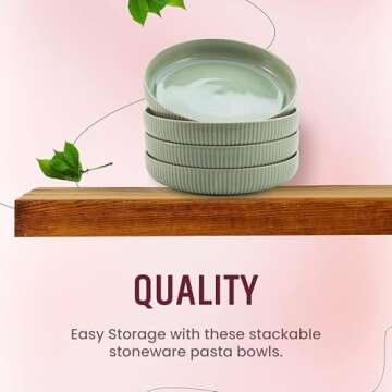 American Atelier 9-Inch Low Bowl (Set of 4) - 42 oz Wide Shallow Porcelain Salad Bowls, Stylish Dinner Plates for Serving Pasta, Soups, Stir-Fries - Stackable Modern Dinnerware (Sage Green)