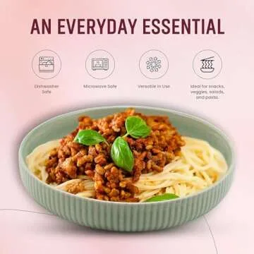 American Atelier 9-Inch Low Bowl (Set of 4) - 42 oz Wide Shallow Porcelain Salad Bowls, Stylish Dinner Plates for Serving Pasta, Soups, Stir-Fries - Stackable Modern Dinnerware (Sage Green)