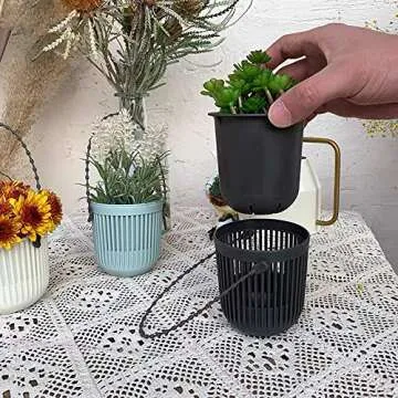 Melphoe 3.5‘’ Two-Piece Succulent Planters Pots with Drainage, Flexible Removable Handle, Flower Pots for Mini Plants Small Hanging Planter for Wall, Window (6 PCAK)