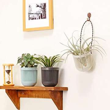 Melphoe 3.5‘’ Two-Piece Succulent Planters Pots with Drainage, Flexible Removable Handle, Flower Pots for Mini Plants Small Hanging Planter for Wall, Window (6 PCAK)
