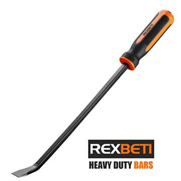 REXBETI Pry Bar Set, Heavy Duty Pry Bar 4-Piece Mechanic Hand Tools, Thicker Strike Cap Handle, Black Orange