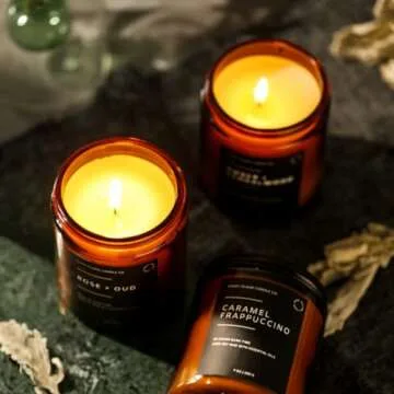 SENSE ISLAND Amber Sandalwood Scented Candles for Men&Women | 100% Natural Soy Candle 7oz, up to 50 Hrs Burn Time Highly Scented House Warming Gifts