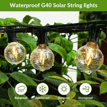 100FT G40 Solar String Lights, Globe Outdoor String Lights with 52 E12 Waterproof LED Bulbs, 2700K Shatterproof Patio Lights, Solar Powered Hanging Lights for Porch Garden Backyard Pergola Bistro Deck