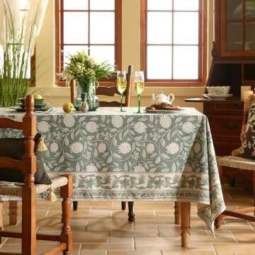 ISAENNE Grayish Green Square Tablecloth,Linen Table Cloth with Light White Flowers Pattern,Heavy Durable Table Cover for Dining Thanksgiving Kitchen Decor Party Banquet Christmas,55"*55"