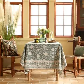 ISAENNE Grayish Green Square Tablecloth,Linen Table Cloth with Light White Flowers Pattern,Heavy Durable Table Cover for Dining Thanksgiving Kitchen Decor Party Banquet Christmas,55"*55"