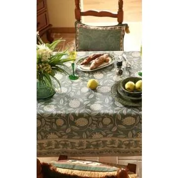 ISAENNE Grayish Green Square Tablecloth,Linen Table Cloth with Light White Flowers Pattern,Heavy Durable Table Cover for Dining Thanksgiving Kitchen Decor Party Banquet Christmas,55"*55"