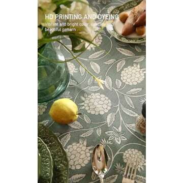 ISAENNE Grayish Green Square Tablecloth,Linen Table Cloth with Light White Flowers Pattern,Heavy Durable Table Cover for Dining Thanksgiving Kitchen Decor Party Banquet Christmas,55"*55"
