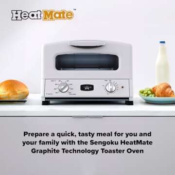 HeatMate Countertop Pop-Up Toaster Oven with Graphite Heating Technology, Eggshell White