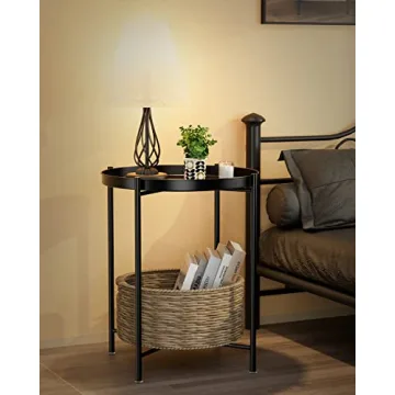 EKNITEY Small Side End Table with Removable Tray