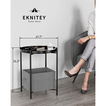 EKNITEY Small Side End Table with Removable Tray