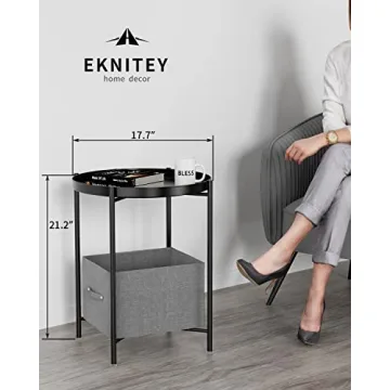 EKNITEY Small Side End Table with Removable Tray