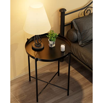 EKNITEY Small Side End Table with Removable Tray