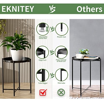EKNITEY Small Side End Table with Removable Tray