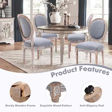 French Country Vintage Dining Chairs Set of 4 - Classic Grey