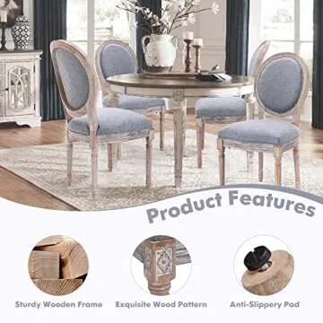 French Country Vintage Dining Chairs Set of 4 - Classic Grey