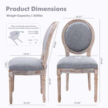 French Country Vintage Dining Chairs Set of 4 - Classic Grey