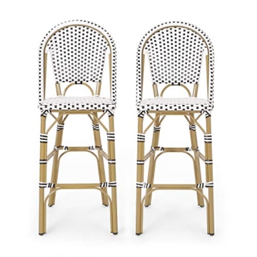 Christopher Knight Home Kinner Outdoor French Bistro Barstools - Aluminum and Wicker - Black/White/B...