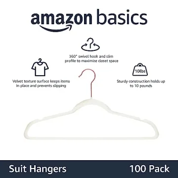 Amazon Basics Velvet Non-Slip Hangers - Pack of 100