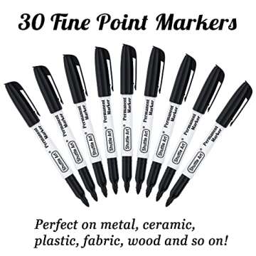 Shuttle Art Permanent Markers, 30 Pack Black Permanent Marker set,Fine Point, Works on Plastic,Wood,...