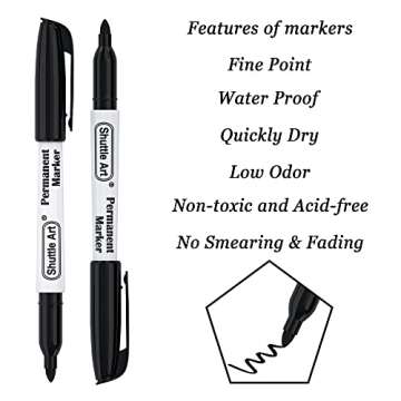 Shuttle Art Permanent Markers, 30 Pack Black Permanent Marker set,Fine Point, Works on Plastic,Wood,Stone,Metal and Glass for Doodling, Marking